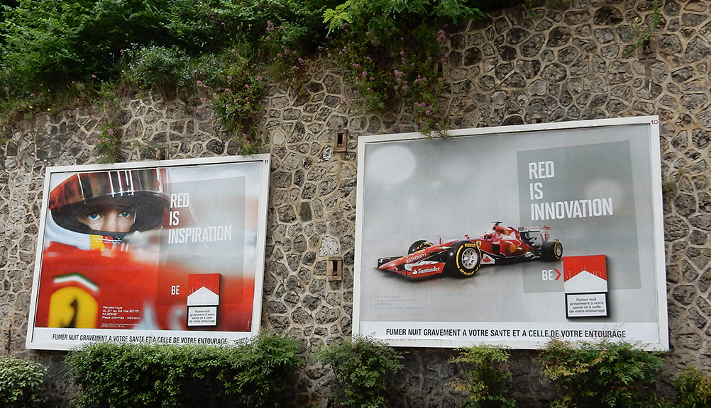 Two large Marlboro ads read red is inspiration and red is innovation